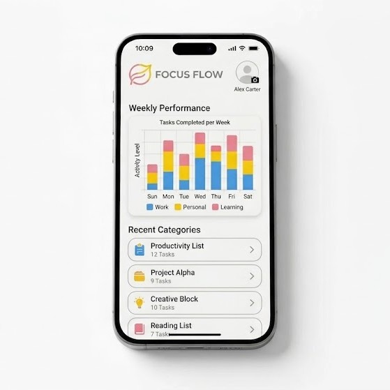 FocusFlow app interface on smartphone